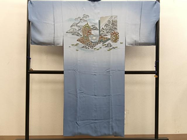 平和屋着物●男性 紬 アンサンブル キングサイズ 襦袢セット 絣文様 正絹 逸品 未使用 BAAX5772mz