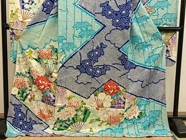 平和屋着物■豪華振袖 駒刺繍 檜扇牡丹花文 正絹 逸品 BAAX5778mz