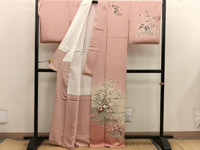 平和屋着物■訪問着 渡橋花鳥文 暈し染め 金彩 正絹 逸品 BAAX5787mz