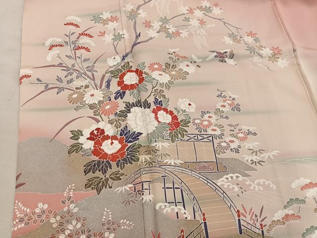 平和屋着物■訪問着 渡橋花鳥文 暈し染め 金彩 正絹 逸品 BAAX5787mz