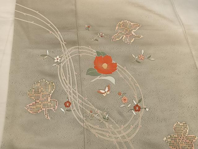 平和屋着物■訪問着 刺繍 舞蝶花文 暈し染め 正絹 逸品 BAAX5799mz