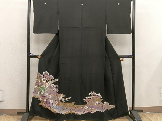 平和屋着物■豪華黒留袖 刺繍 鳳凰花文 暈し染め 金彩 正絹 逸品 BAAX5802mz