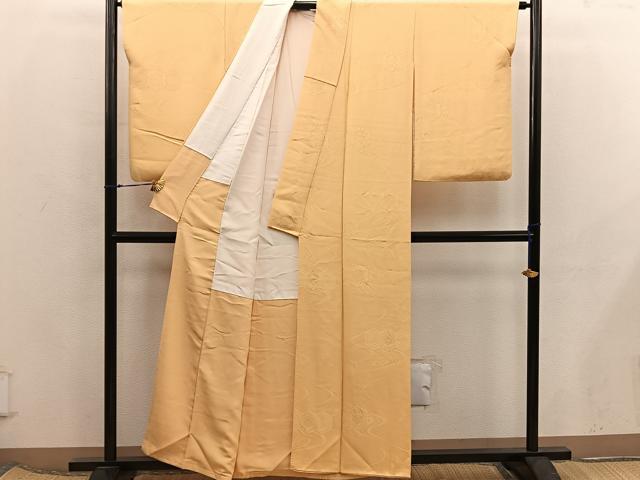 平和屋着物■上質な色無地 亀甲花地紋 黄土色 正絹 逸品 BAAX5806mz