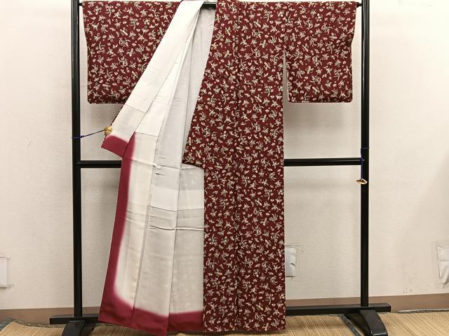 平和屋着物■上質な小紋 舞蝶花文 正絹 逸品 BAAX5808mz