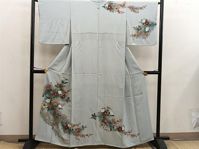 平和屋着物■訪問着 作家物 手描き 椿花文 暈し染め 正絹 逸品 BAAX5817mz