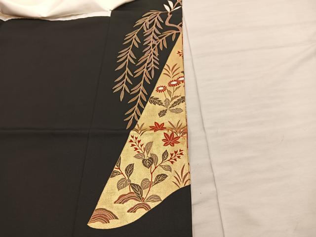 平和屋着物■豪華黒留袖 駒刺繍 扇面花文 金彩 正絹 逸品 BAAX5824mz