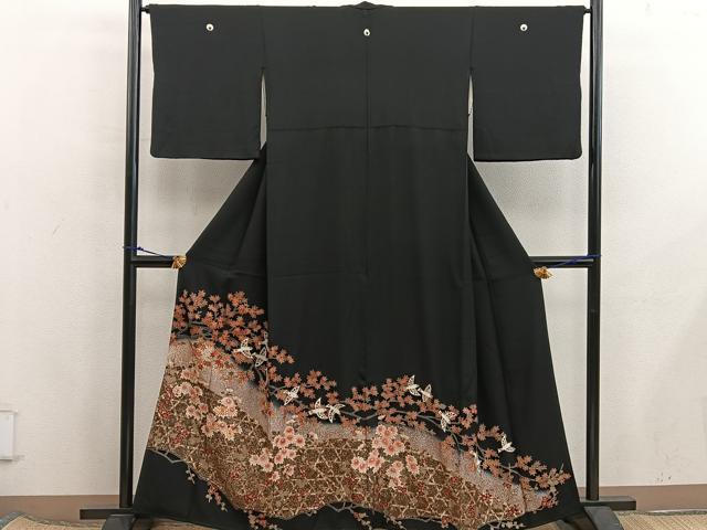 平和屋着物■豪華黒留袖 駒刺繍 花鳥文 暈し染め 金彩 正絹 逸品 BAAX5839mz