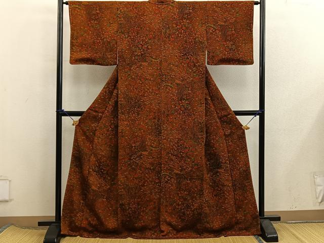 平和屋着物■上質な小紋 菊花文 鬼しぼ縮緬 正絹 逸品 未使用 BAAX5840mz