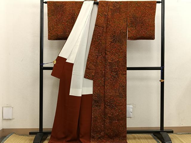 平和屋着物■上質な小紋 菊花文 鬼しぼ縮緬 正絹 逸品 未使用 BAAX5840mz