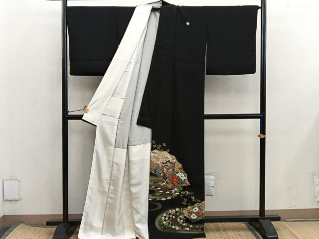 平和屋着物■豪華黒留袖 作家物 御所車花文 金銀彩 正絹 逸品 BAAX5843mz