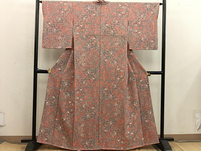 平和屋着物■上質な小紋 草花文 鬼しぼ縮緬 正絹 逸品 BAAX5844mz