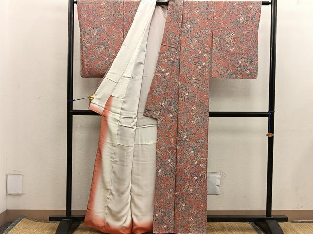 平和屋着物■上質な小紋 草花文 鬼しぼ縮緬 正絹 逸品 BAAX5844mz