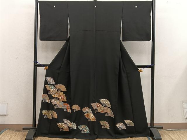 平和屋着物■豪華黒留袖 鳳凰扇面花文 金彩 正絹 逸品 BAAX5851mz