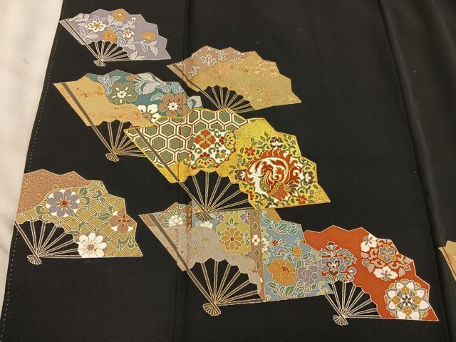 平和屋着物■豪華黒留袖 鳳凰扇面花文 金彩 正絹 逸品 BAAX5851mz