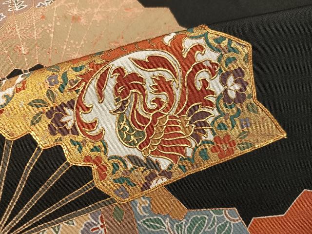 平和屋着物■豪華黒留袖 鳳凰扇面花文 金彩 正絹 逸品 BAAX5851mz