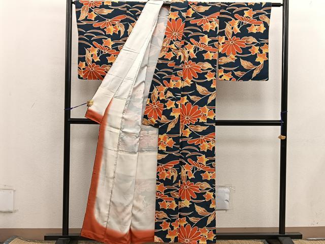 平和屋着物■上質な小紋 菊花文 ろうけつ染め 正絹 逸品 BAAX5857mz