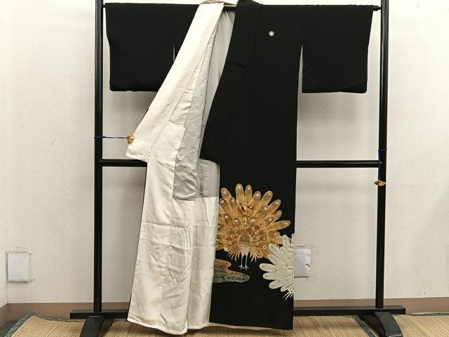 平和屋着物■豪華黒留袖 刺繍 孔雀 金彩 正絹 逸品 BAAX5860mz