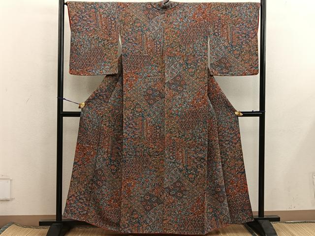 平和屋着物■上質な小紋 切嵌扇面花文 正絹 逸品 BAAX5867mz