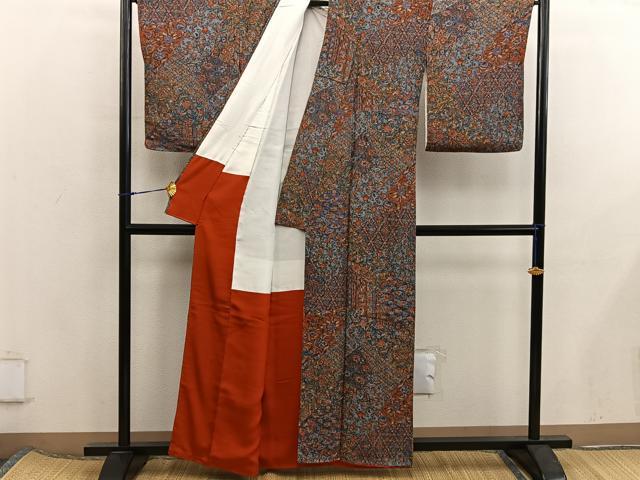 平和屋着物■上質な小紋 切嵌扇面花文 正絹 逸品 BAAX5867mz