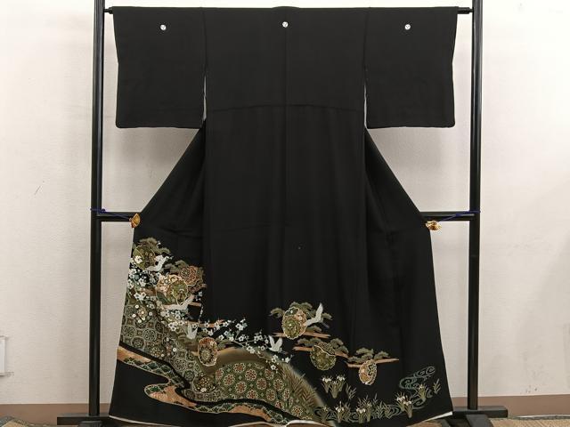 平和屋着物■豪華黒留袖 駒刺繍 雪輪飛鶴花文 暈し染め 金彩 正絹 逸品 BAAX5868mz
