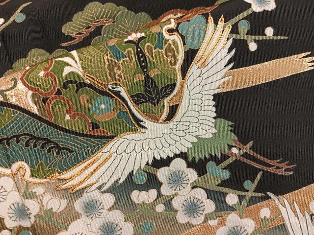 平和屋着物■豪華黒留袖 駒刺繍 雪輪飛鶴花文 暈し染め 金彩 正絹 逸品 BAAX5868mz