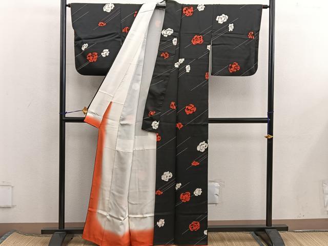 平和屋着物■上質な小紋 草花文 黒地 正絹 逸品 BAAX5877mz