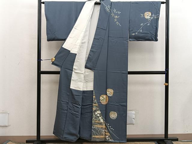 平和屋着物■訪問着 作家物 駒刺繍 枝椿 金彩 正絹 逸品 BAAX5900mz