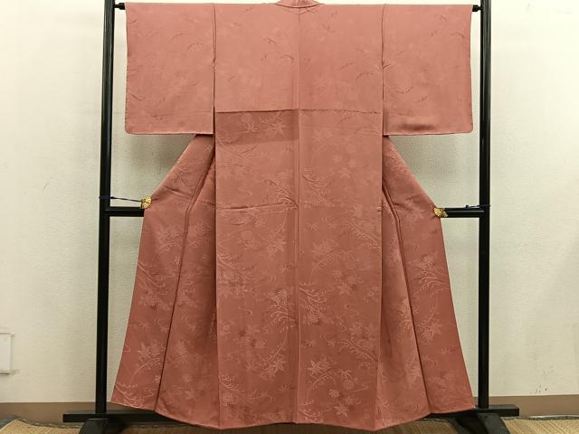 平和屋着物■上質な色無地 草花地紋 赤茶色 正絹 逸品 BAAX5904mz