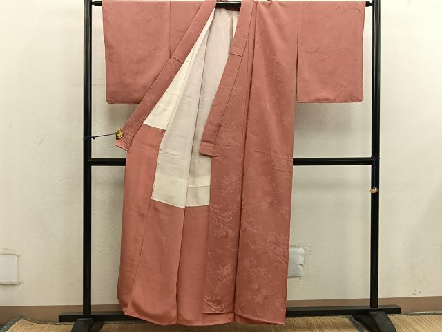 平和屋着物■上質な色無地 草花地紋 赤茶色 正絹 逸品 BAAX5904mz