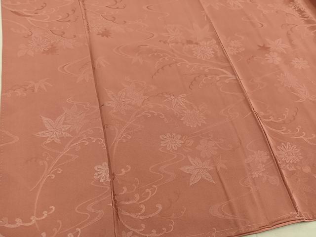 平和屋着物■上質な色無地 草花地紋 赤茶色 正絹 逸品 BAAX5904mz