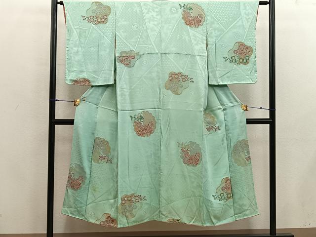 平和屋着物■上質な小紋 寿光織 菊花文 金糸 正絹 逸品 BAAX5906mz