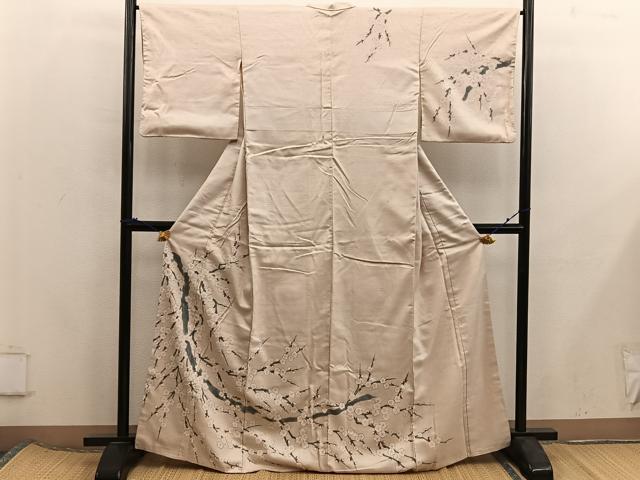 平和屋着物■訪問着 紬地 枝梅文 正絹 逸品 BAAX5907mz