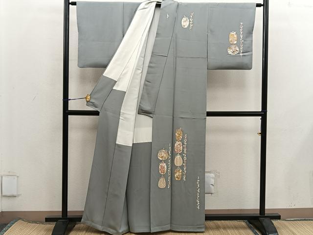 平和屋着物■訪問着 駒刺繍 仕覆花蝶文 金彩 正絹 逸品 BAAX5914mz
