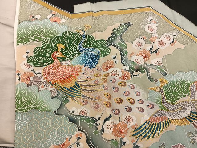 平和屋着物■豪華黒留袖 駒刺繍 孔雀花文 正絹 逸品 BAAX5915mz