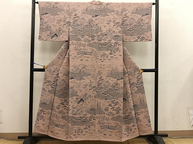 平和屋着物■訪問着 風景花文 鬼しぼ縮緬 正絹 逸品 BAAX5916mz