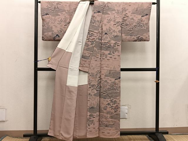 平和屋着物■訪問着 風景花文 鬼しぼ縮緬 正絹 逸品 BAAX5916mz
