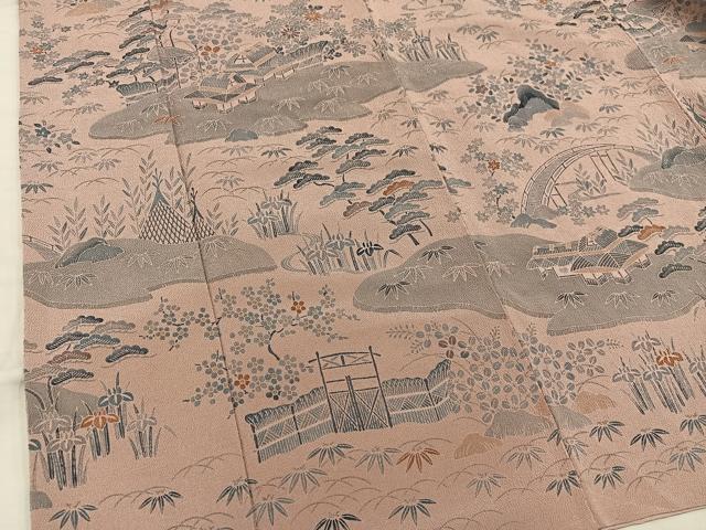 平和屋着物■訪問着 風景花文 鬼しぼ縮緬 正絹 逸品 BAAX5916mz