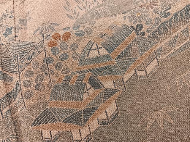 平和屋着物■訪問着 風景花文 鬼しぼ縮緬 正絹 逸品 BAAX5916mz