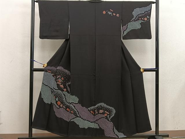 平和屋着物■訪問着 絞り 宝尽くし 黒地 正絹 逸品 BAAX5920mz