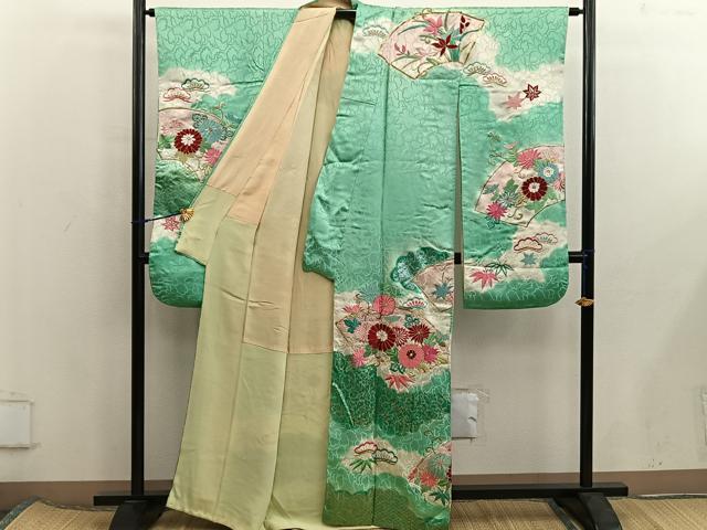 平和屋着物■豪華振袖 駒刺繍 地紙菊花文 暈し染め 金彩 正絹 逸品 BAAX5929mz