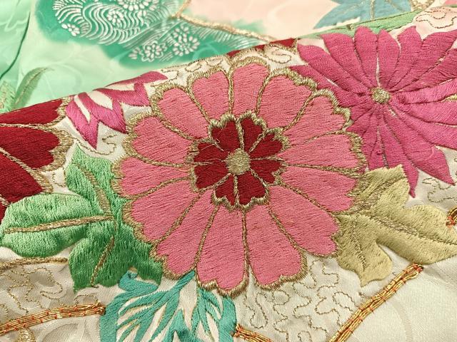 平和屋着物■豪華振袖 駒刺繍 地紙菊花文 暈し染め 金彩 正絹 逸品 BAAX5929mz