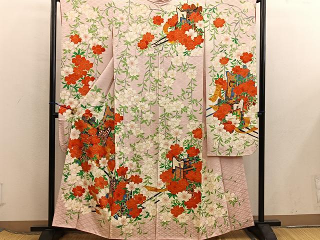 平和屋着物■豪華振袖 駒刺繍 御所車花文 金彩 正絹 逸品 BAAX5930mz