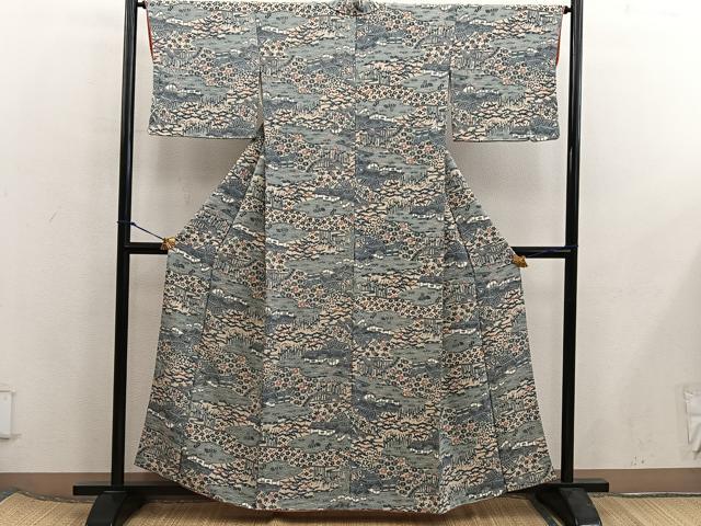 平和屋着物■上質な小紋 風景花文 鬼しぼ縮緬 正絹 逸品 BAAX5944mz