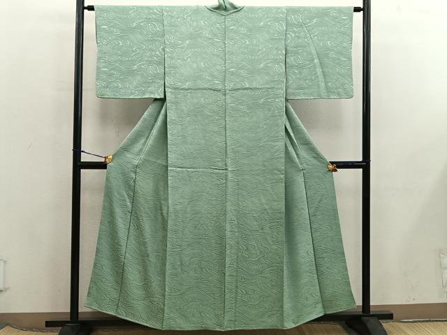 平和屋着物■上質な色無地 流水地紋 黄海松茶色 正絹 逸品 BAAX5950mz