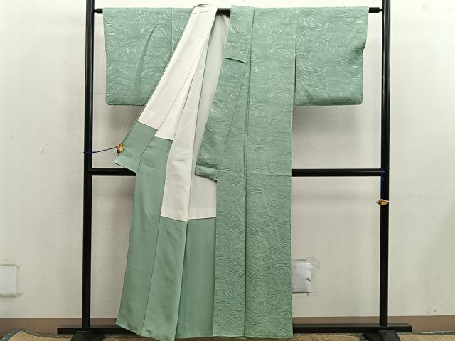 平和屋着物■上質な色無地 流水地紋 黄海松茶色 正絹 逸品 BAAX5950mz