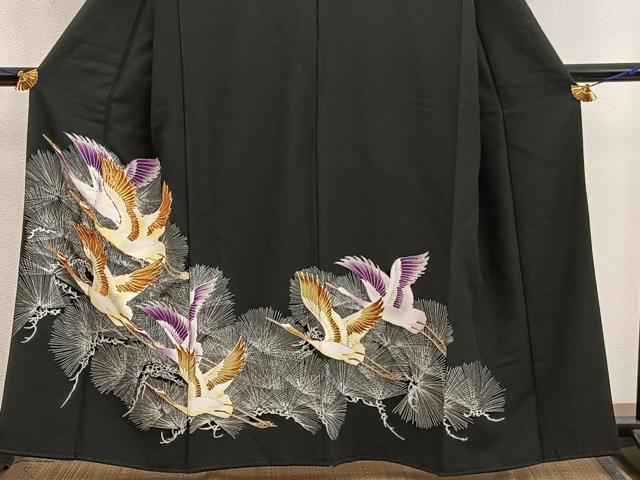 平和屋着物■豪華黒留袖 駒刺繍 飛鶴文 金彩 正絹 逸品 BAAX5951mz