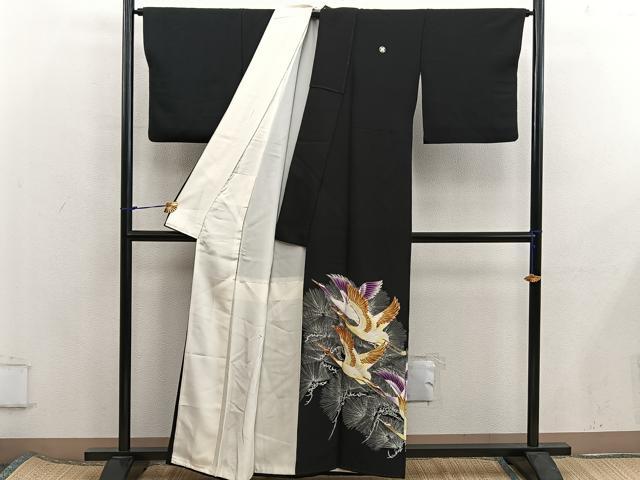 平和屋着物■豪華黒留袖 駒刺繍 飛鶴文 金彩 正絹 逸品 BAAX5951mz