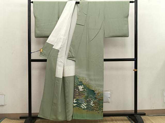平和屋着物■色留訪問着 友禅 風景花文 暈し染め 正絹 逸品 BAAX5952mz