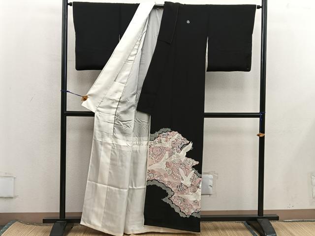 平和屋着物■豪華黒留袖 刺繍 飛鶴花文 金糸 正絹 逸品 BAAX5954mz