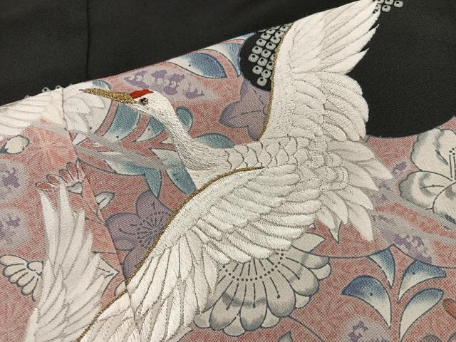平和屋着物■豪華黒留袖 刺繍 飛鶴花文 金糸 正絹 逸品 BAAX5954mz